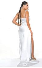 Load image into Gallery viewer, Valencia Vanity Satin High Slit Draping Corset Gown with Crystals