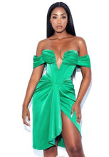 Load image into Gallery viewer, Draya Green Off Shoulder Corset Dress