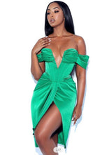 Load image into Gallery viewer, Draya Green Off Shoulder Corset Dress