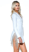 Load image into Gallery viewer, Dreya White Crystal Fringe Blazer Dress