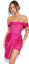 Load image into Gallery viewer, Fuchsia Off Your Shoulder Corset Dress