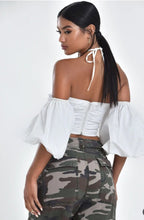 Load image into Gallery viewer, Rumi White Lace Up Halter Neck Puff Sleeve Top