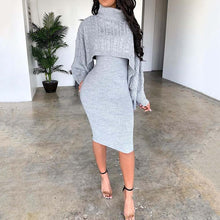 Load image into Gallery viewer, Women Winter Turtleneck Long Sleeve Sweater Dress Plus Size Midi Knitted Dresses Two Piece Sets Lady