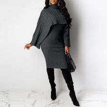 Load image into Gallery viewer, Women Winter Turtleneck Long Sleeve Sweater Dress Plus Size Midi Knitted Dresses Two Piece Sets Lady