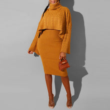 Load image into Gallery viewer, Women Winter Turtleneck Long Sleeve Sweater Dress Plus Size Midi Knitted Dresses Two Piece Sets Lady