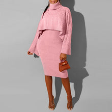 Load image into Gallery viewer, Women Winter Turtleneck Long Sleeve Sweater Dress Plus Size Midi Knitted Dresses Two Piece Sets Lady