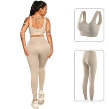 Load image into Gallery viewer, Ribbing Seamless Yoga Sets Fitness Sports Set Tank Crop Top Pants
