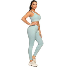 Load image into Gallery viewer, Ribbing Seamless Yoga Sets Fitness Sports Set Tank Crop Top Pants