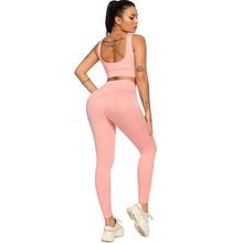 Load image into Gallery viewer, Ribbing Seamless Yoga Sets Fitness Sports Set Tank Crop Top Pants