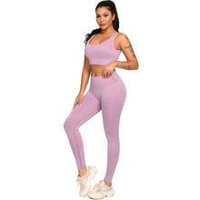 Load image into Gallery viewer, Ribbing Seamless Yoga Sets Fitness Sports Set Tank Crop Top Pants