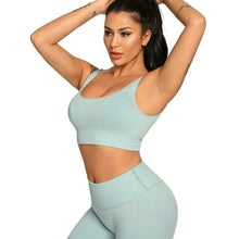 Load image into Gallery viewer, Ribbing Seamless Yoga Sets Fitness Sports Set Tank Crop Top Pants