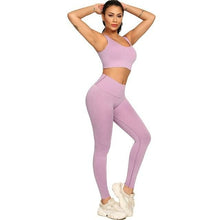 Load image into Gallery viewer, Ribbing Seamless Yoga Sets Fitness Sports Set Tank Crop Top Pants