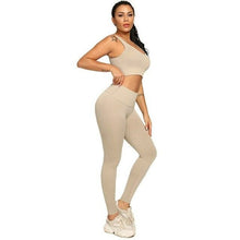 Load image into Gallery viewer, Ribbing Seamless Yoga Sets Fitness Sports Set Tank Crop Top Pants