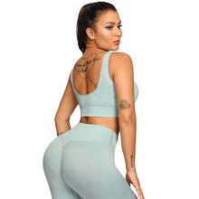 Load image into Gallery viewer, Ribbing Seamless Yoga Sets Fitness Sports Set Tank Crop Top Pants