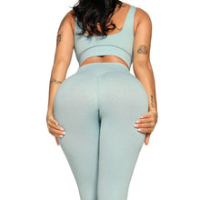Load image into Gallery viewer, Ribbing Seamless Yoga Sets Fitness Sports Set Tank Crop Top Pants