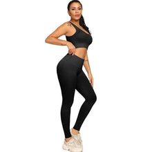 Load image into Gallery viewer, Ribbing Seamless Yoga Sets Fitness Sports Set Tank Crop Top Pants