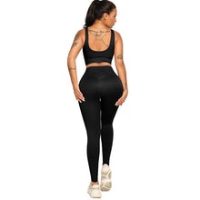 Load image into Gallery viewer, Ribbing Seamless Yoga Sets Fitness Sports Set Tank Crop Top Pants