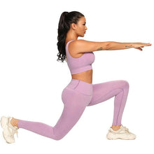 Load image into Gallery viewer, Ribbing Seamless Yoga Sets Fitness Sports Set Tank Crop Top Pants