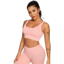 Load image into Gallery viewer, Ribbing Seamless Yoga Sets Fitness Sports Set Tank Crop Top Pants