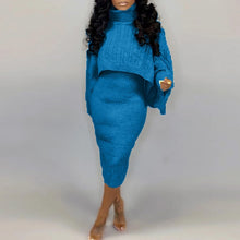 Load image into Gallery viewer, Women Winter Turtleneck Long Sleeve Sweater Dress Plus Size Midi Knitted Dresses Two Piece Sets Lady