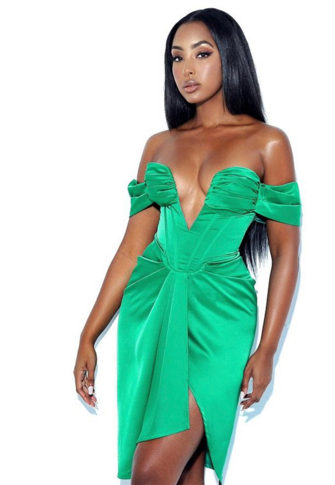 Draya Green Off Shoulder Corset Dress medium Draya Green Off Shoulder Corset Dress medium