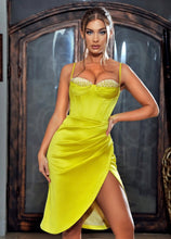 Load image into Gallery viewer, Lyla Lemon Satin Corset Dress with Crystals
