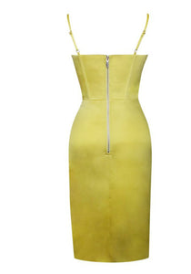 Lyla Lemon Satin Corset Dress with Crystals