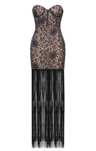 Load image into Gallery viewer, Becoming Black Lace Long Fringed Strapless Dress
