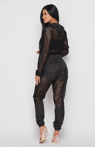 Yours Truly Fishnet Jogger Pants Set