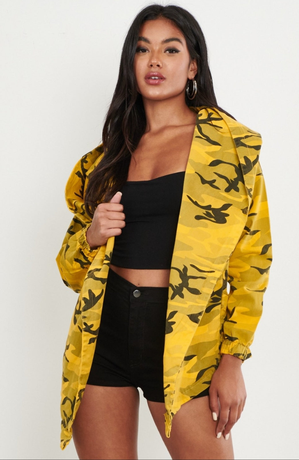 Hooded mustard camo stylish jacket