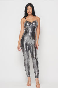 Brittany Solid Sequin Skinny Leg Jumpsuit