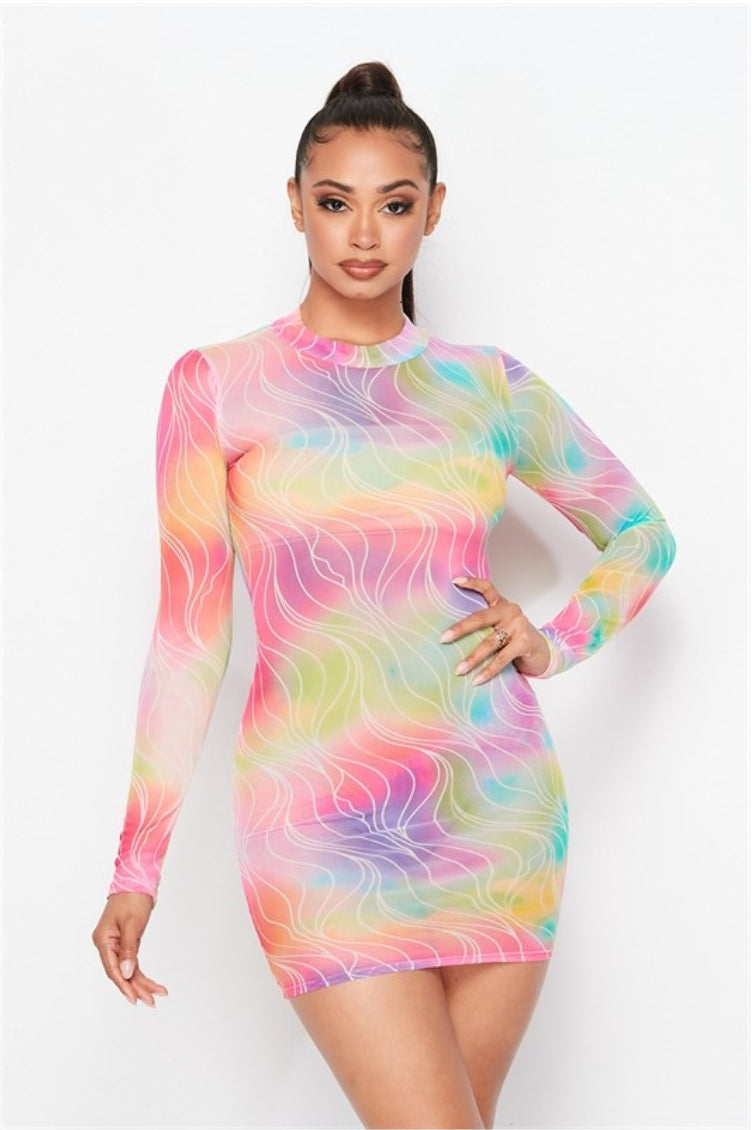 multicolor mesh dress Electrifying Tina Multi Color Print Mesh Dress large