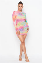 Load image into Gallery viewer, Electrifying Tina Multi Color Print Mesh Dress
