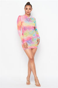 Electrifying Tina Multi Color Print Mesh Dress