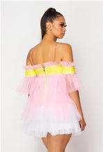 Load image into Gallery viewer, Pinky&#39;s Pink Lemonade Tulle Mesh dress with waist belt
