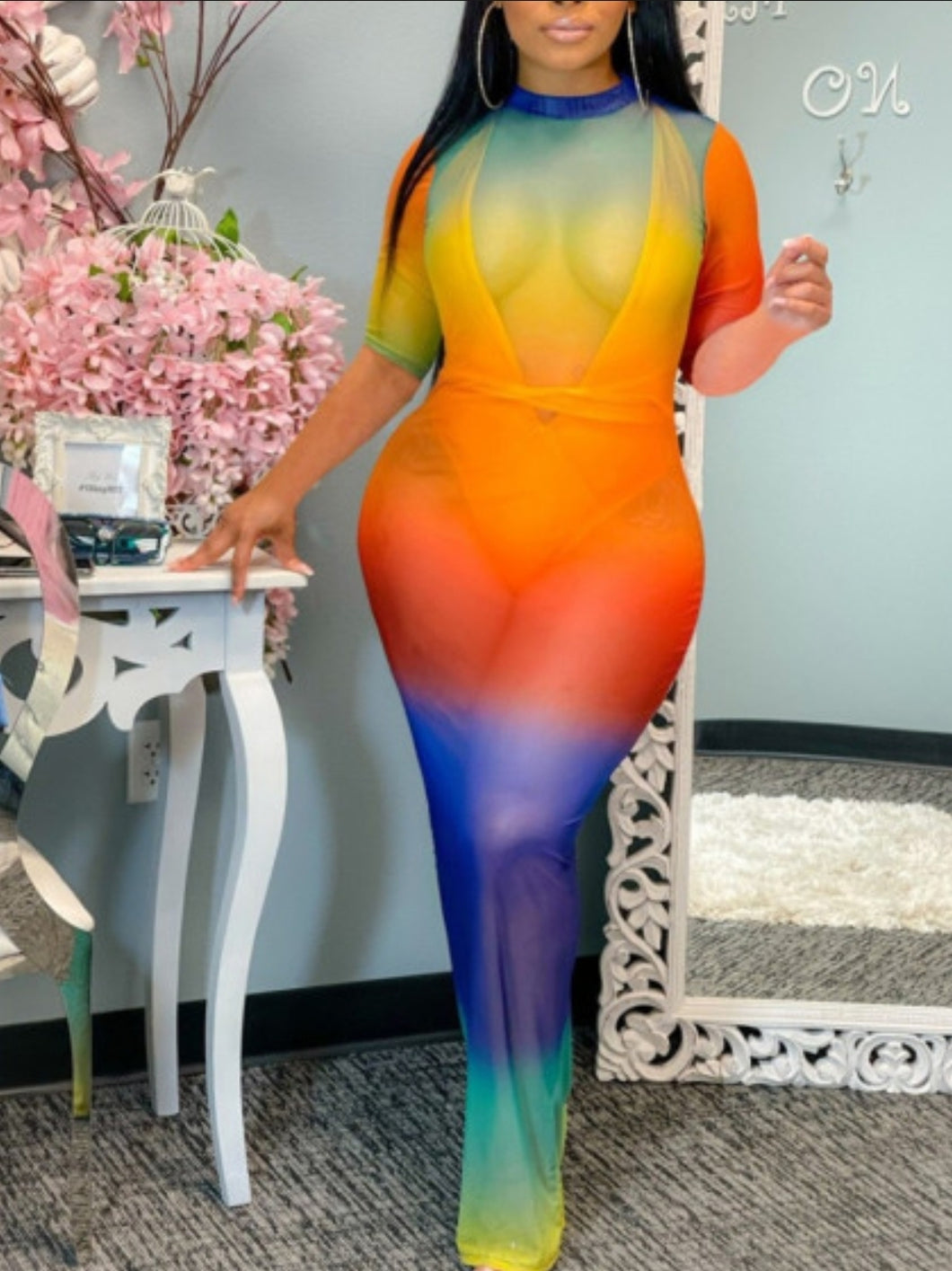 Cheryl Boho See-through Multicolor Floor Length Dress