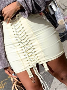 Cream Bandage Fitted Skirt
