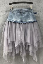 Load image into Gallery viewer, Dee Denim and sheer gauzy splicing skirt

