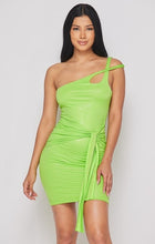 Load image into Gallery viewer, Spill the Deets One Shoulder Tie Dress
