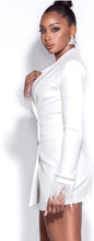 Load image into Gallery viewer, Lizzie White Feather Crystal Sleeve Backless Blazer Dress
