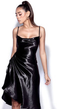 Load image into Gallery viewer, Monie Black Satin Side Slit Dress
