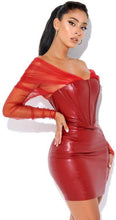 Load image into Gallery viewer, Fancy Burgundy Mesh Sleeve Leather Corset Dress
