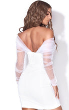 Load image into Gallery viewer, Zade White Off Shoulder Mesh Sleeve Corset Dress
