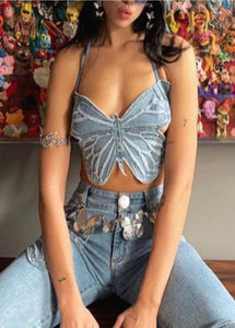 Butterfly jeans Crop Top Backless Strap
