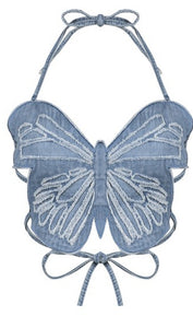 Butterfly jeans Crop Top Backless Strap
