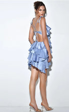 Load image into Gallery viewer, Blue Satin Cutout Ruffle Dress
