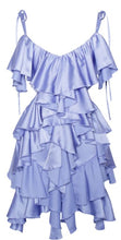 Load image into Gallery viewer, Blue Satin Cutout Ruffle Dress
