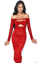 Load image into Gallery viewer, Red Burgundy Mesh Off Shoulder Cutout Dress
