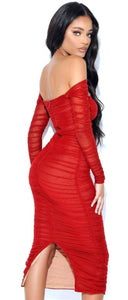 Red Burgundy Mesh Off Shoulder Cutout Dress