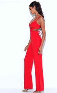 Red Cutout Strappy Jumpsuit